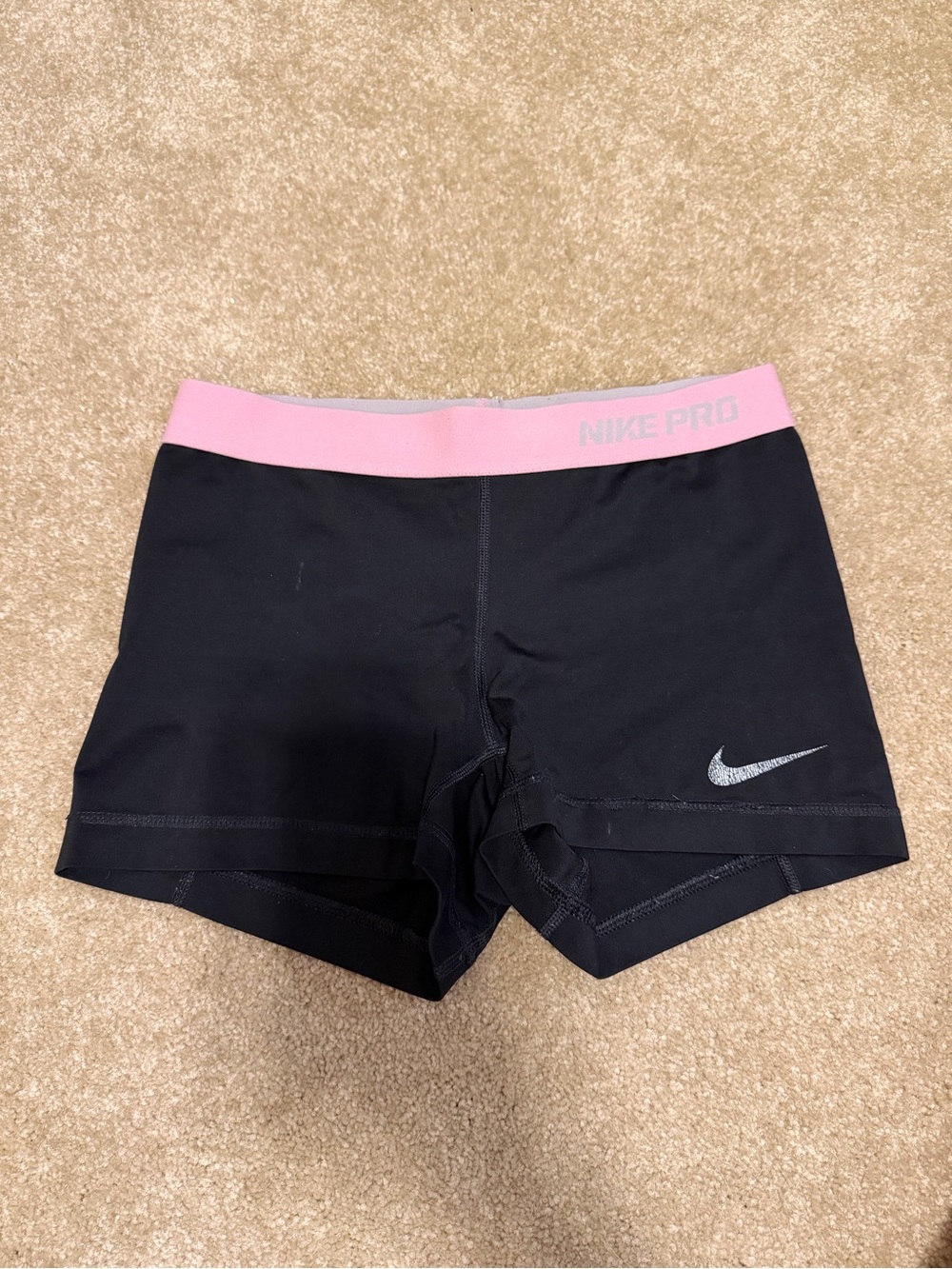 Nike Pro Black Athletic Shorts with Pink Waistband